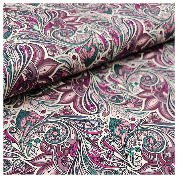 Baumwollsatin Siena paisley fuchsia und petrol