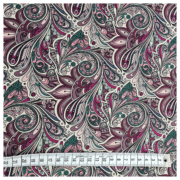 Baumwollsatin Siena paisley fuchsia und petrol