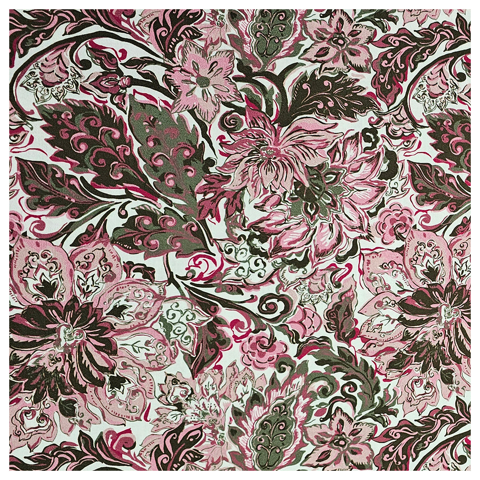 Baumwollsatin Siena Blumen rosa und olive