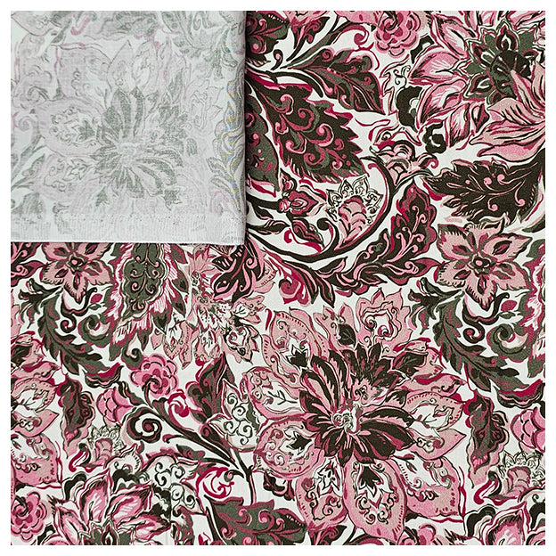 Baumwollsatin Siena Blumen rosa und olive