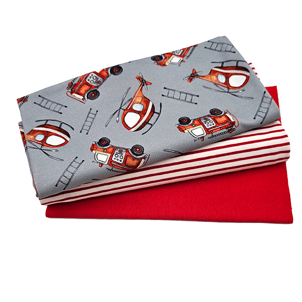 Jersey Stoffpaket Feuerwehr grau und Streifen mit Bündchen