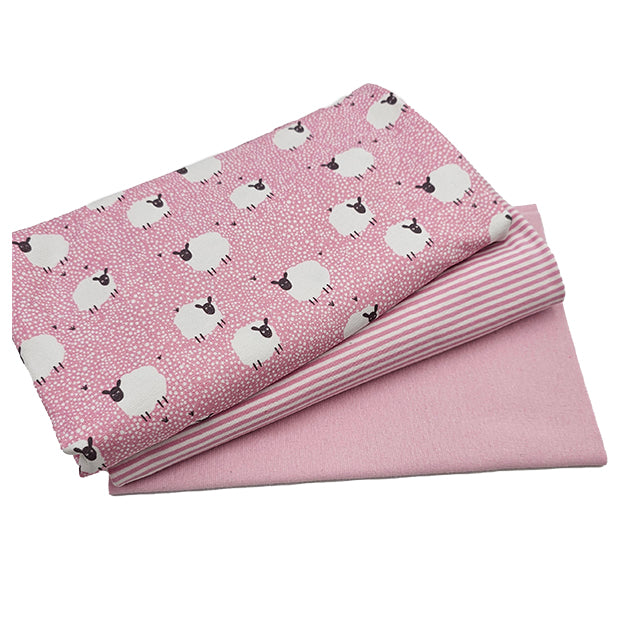 Jersey Stoffpaket Schafe rosa und streifen mit Bündchen