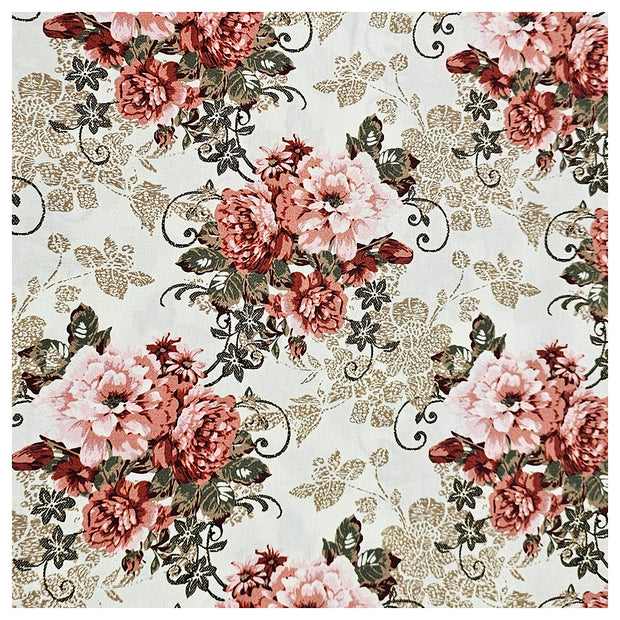 Baumwollsatin Siena Blumen altrosa, mauve und olive