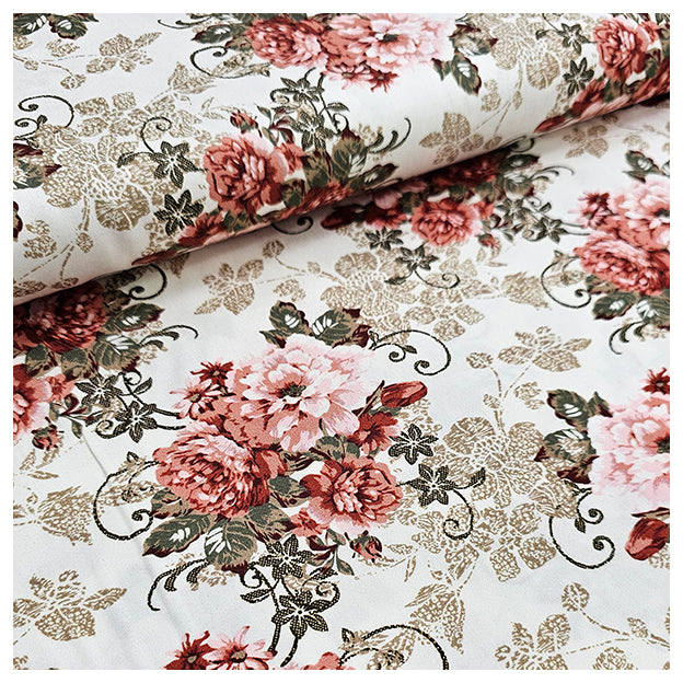 Baumwollsatin Siena Blumen altrosa, mauve und olive