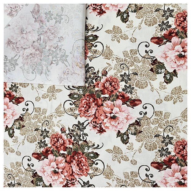 Baumwollsatin Siena Blumen altrosa, mauve und olive