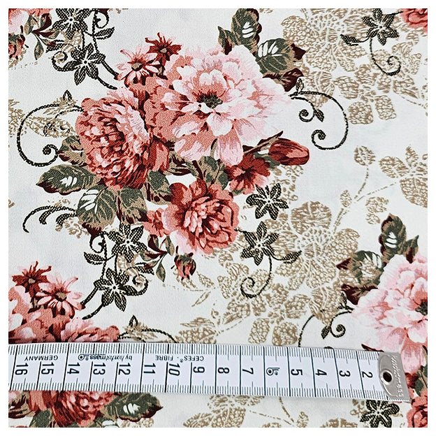 Baumwollsatin Siena Blumen altrosa, mauve und olive