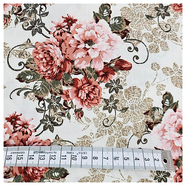 Baumwollsatin Siena Blumen altrosa, mauve und olive