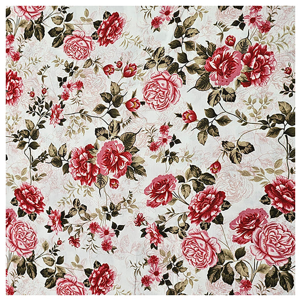 Baumwollsatin Siena Blumen altrosa, rot und grün