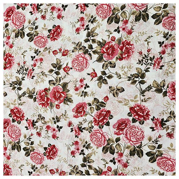 Baumwollsatin Siena Blumen altrosa, rot und grün