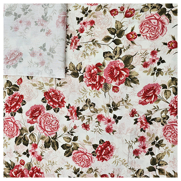 Baumwollsatin Siena Blumen altrosa, rot und grün