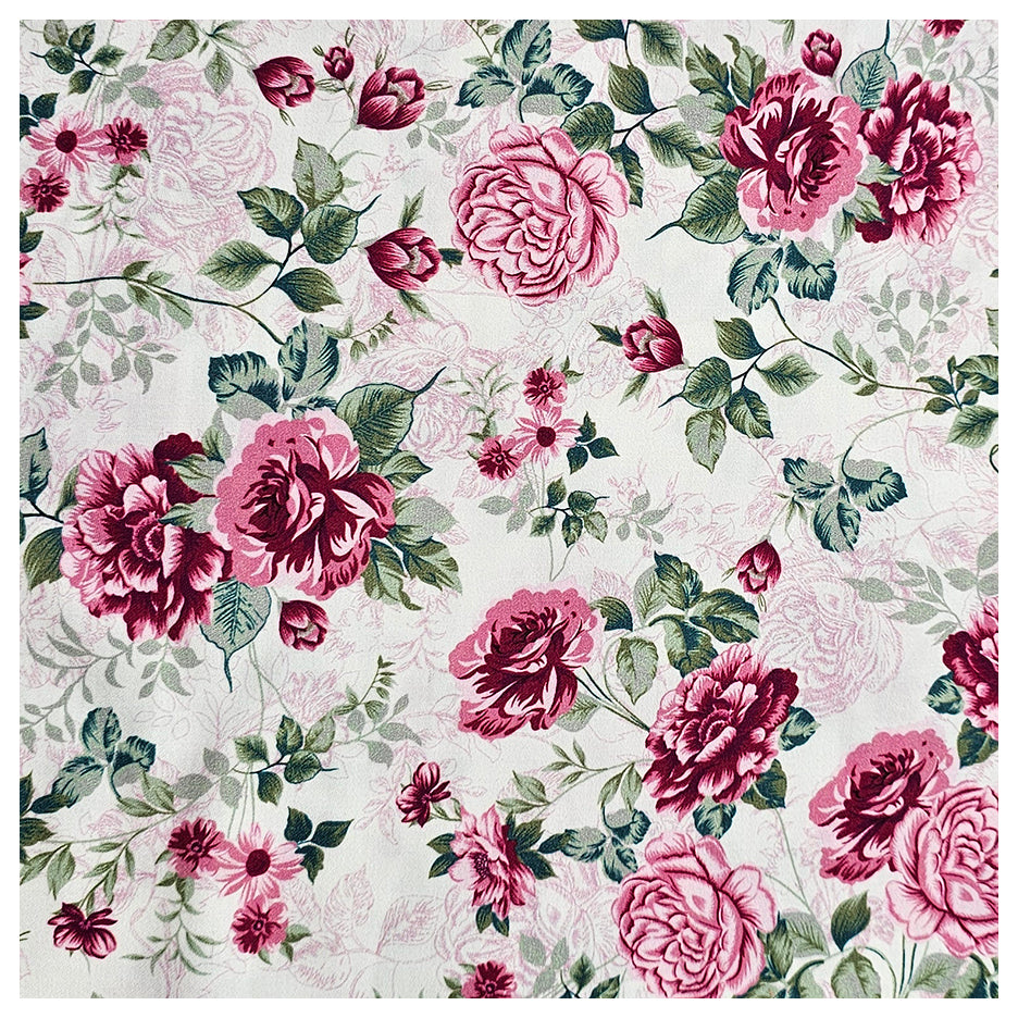 Baumwollsatin Siena Blumen altrosa und grün