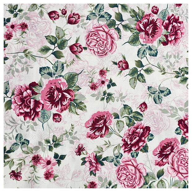 Baumwollsatin Siena Blumen altrosa und grün