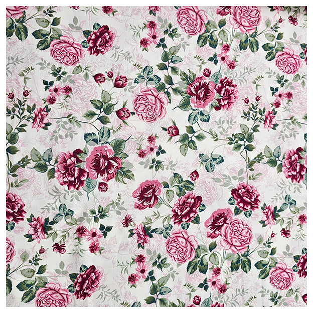 Baumwollsatin Siena Blumen altrosa und grün