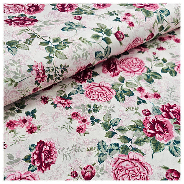 Baumwollsatin Siena Blumen altrosa und grün