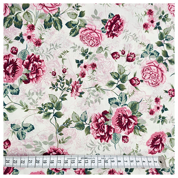 Baumwollsatin Siena Blumen altrosa und grün