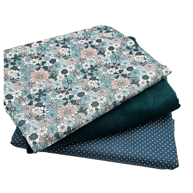 Trachten Stoffpaket petrol mit Babycord und Blumen Schürze