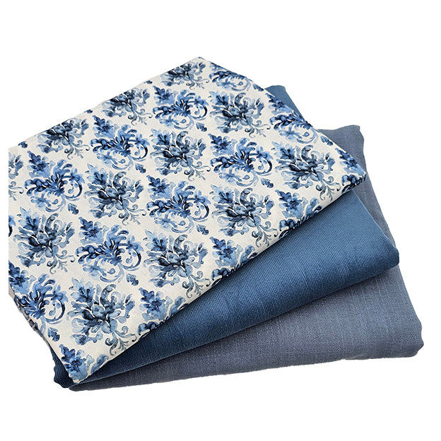 Trachten Stoffpaket hellblau mit Cord und Ornamente Schürze