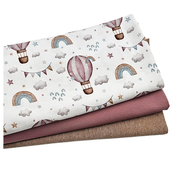 Jersey Stoffpaket Regenbogen mit Heißluftballon und uni mit Bündchen