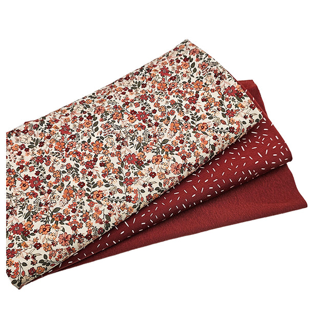 Jersey Stoffpaket kleine Blümchen und Confetti rost mit Bündchen