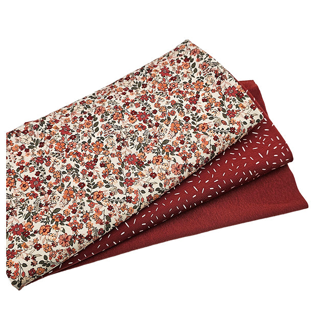 Jersey Stoffpaket kleine Blümchen und Confetti rost mit Bündchen