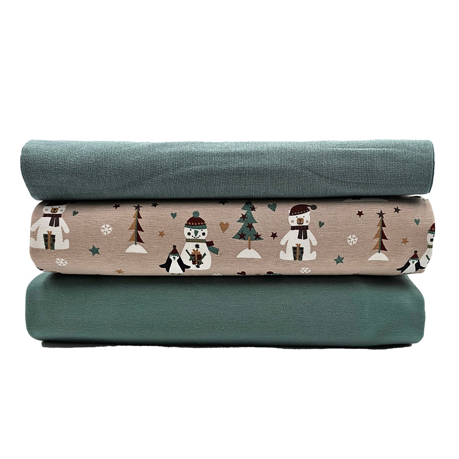 Jersey Stoffpaket Schneemann sand und dusty mint  mit Bündchen