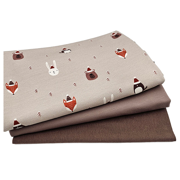French Terry Stoffpaket Tiere und braun mit Bündchen