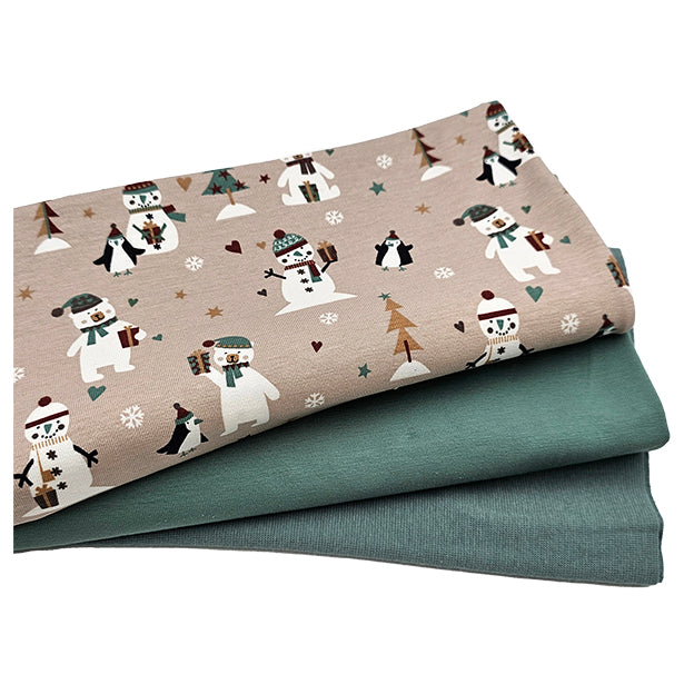 Jersey Stoffpaket Schneemann sand und dusty mint  mit Bündchen