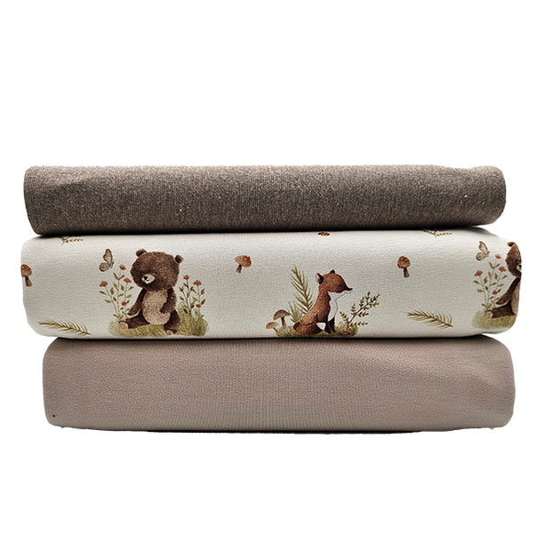 French Terry Stoffpaket Waldtiere und beige mit Bündchen