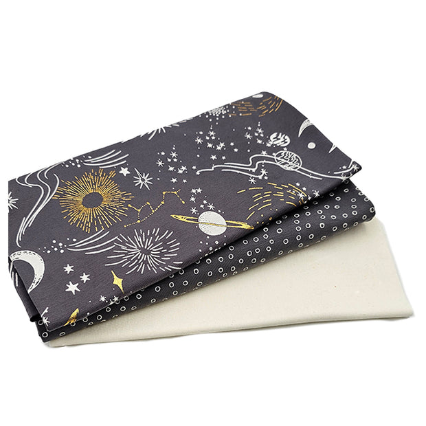 Jersey Stoffpaket Himmelskörper gold und Bubbels grau mit Bündchen