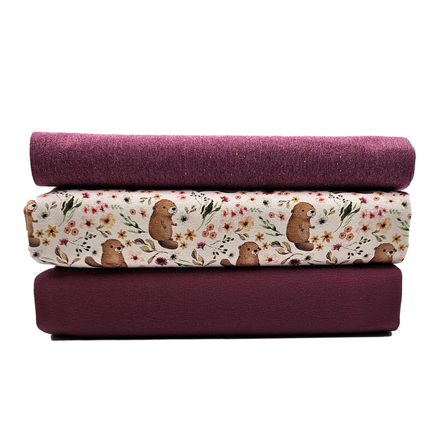 Jersey Stoffpaket Biber und dark mauve mit Bündchen