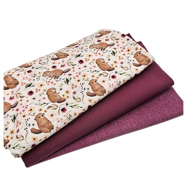 Jersey Stoffpaket Biber und dark mauve mit Bündchen