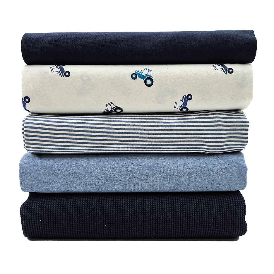 Stoffbox Jersey Traktoren weiß und Waffeljersey mit Bündchen