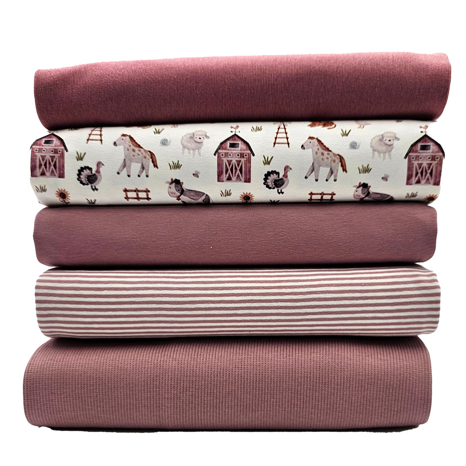 Stoffbox Jersey Bauernhof und Rippjersey altrosa mit Bündchen