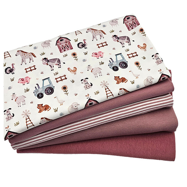 Stoffbox Jersey Bauernhof und Rippjersey altrosa mit Bündchen