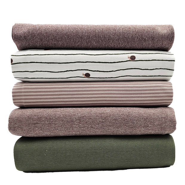 Stoffbox Jersey Schnecken mit Rippjersey tannengrün und Bündchen