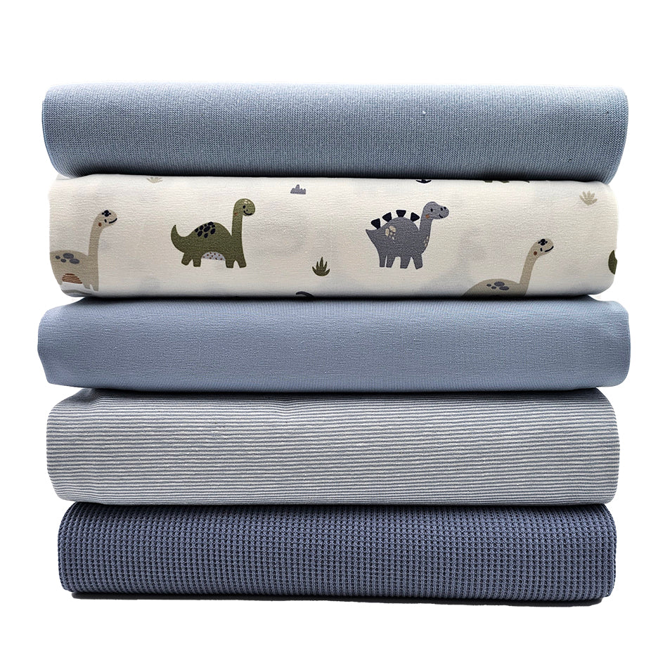 Stoffbox Jersey Dinosaurier wollweiß und Waffelstoff Jersey mit Bündchen