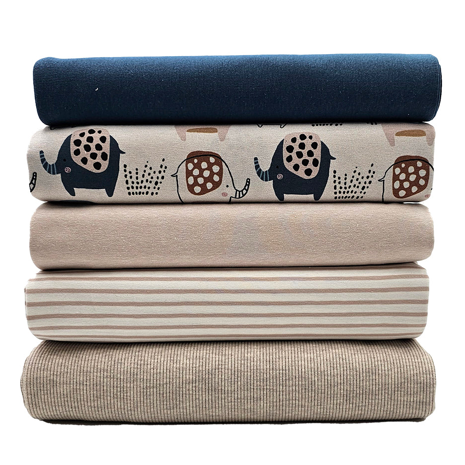 Stoffbox Jersey Elefant und Rippjersey mit Bündchen