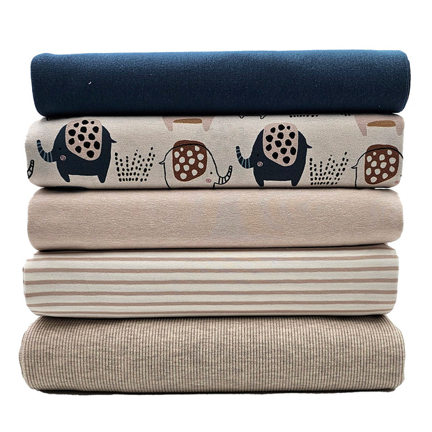 Stoffbox Jersey Elefant und Rippjersey mit Bündchen