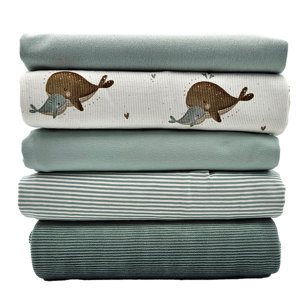 Stoffbox Jersey süßer Wal und Feincord Jersey mit Bündchen