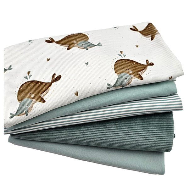 Stoffbox Jersey süßer Wal und Feincord Jersey mit Bündchen