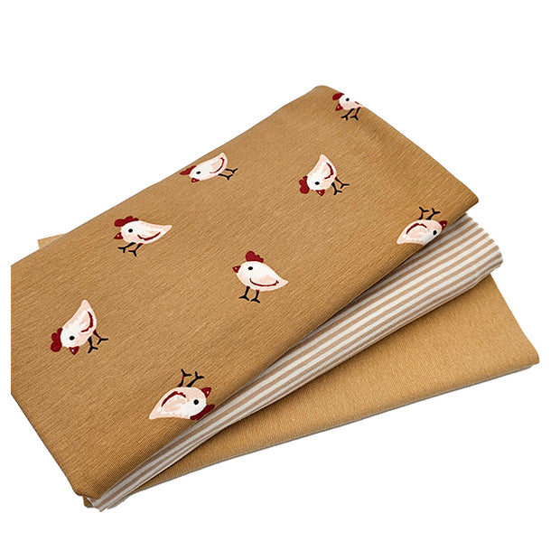 Jersey Stoffpaket Hühner und Streifen mit Bündchen