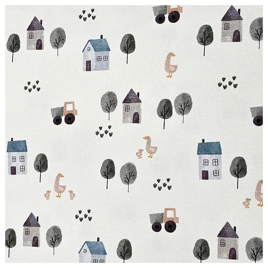 French Terry Digital Bauernhof wollweiß Bio