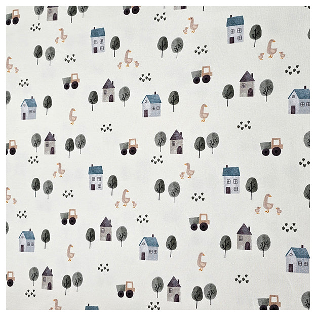 French Terry Digital Bauernhof wollweiß Bio