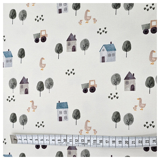 French Terry Digital Bauernhof wollweiß Bio