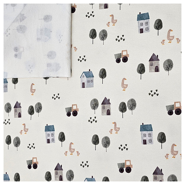 French Terry Digital Bauernhof wollweiß Bio