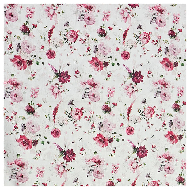 Baumwollsatin Rosen mit Pflanzen rosa