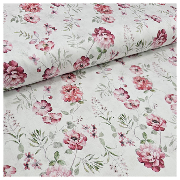 Baumwollsatin Blumen rosa