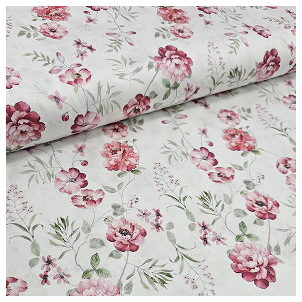 Baumwollsatin Blumen rosa