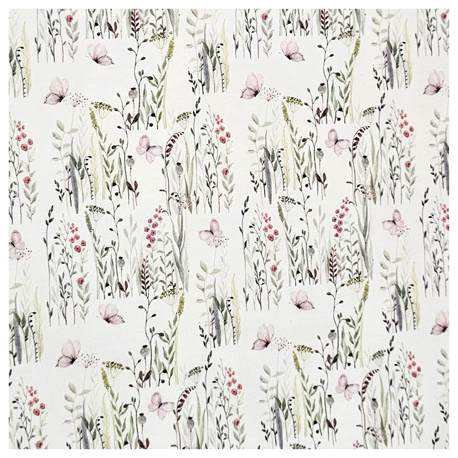 French Terry Blumen mit Schmetterlingen