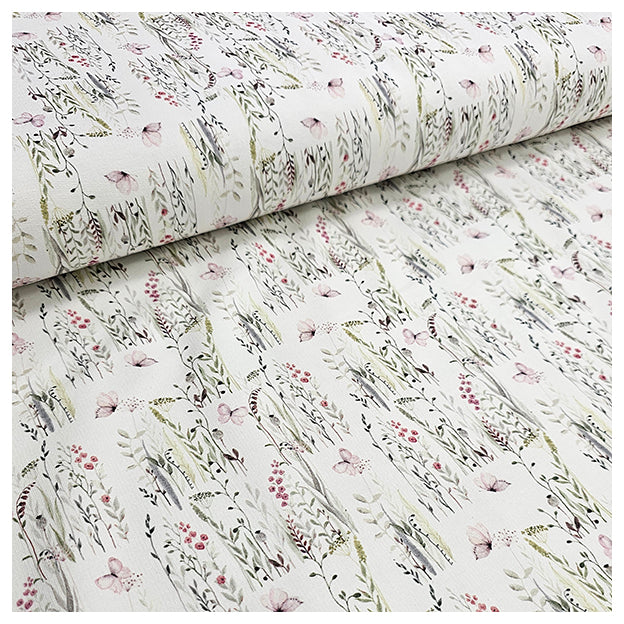 French Terry Blumen mit Schmetterlingen